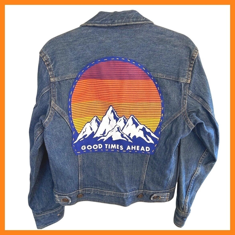 Vintage Dickies Denim Good Times Jean Trucker Jacket Size 36 Embroidery RN 20697